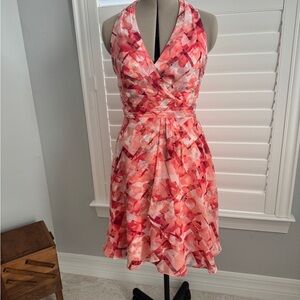 White House Black Market Red and Pink Backless Dress